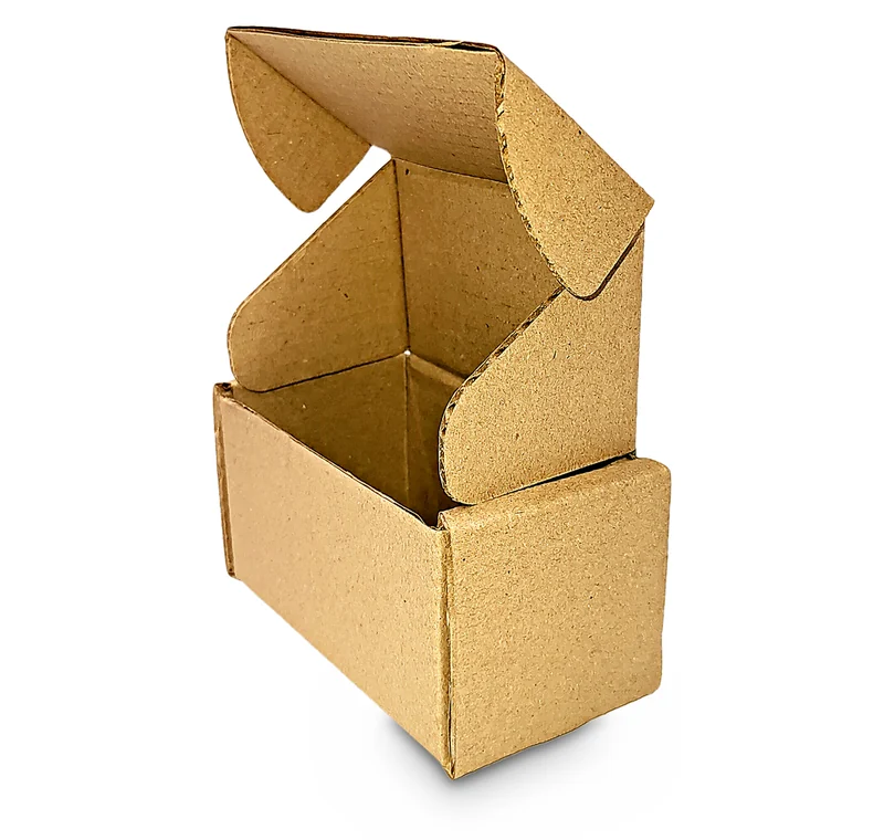 Open kraft mailer box, die-cut on the Frontier F22